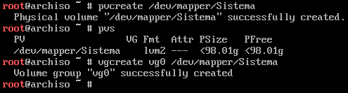 Creación volúmen físico y volume group
